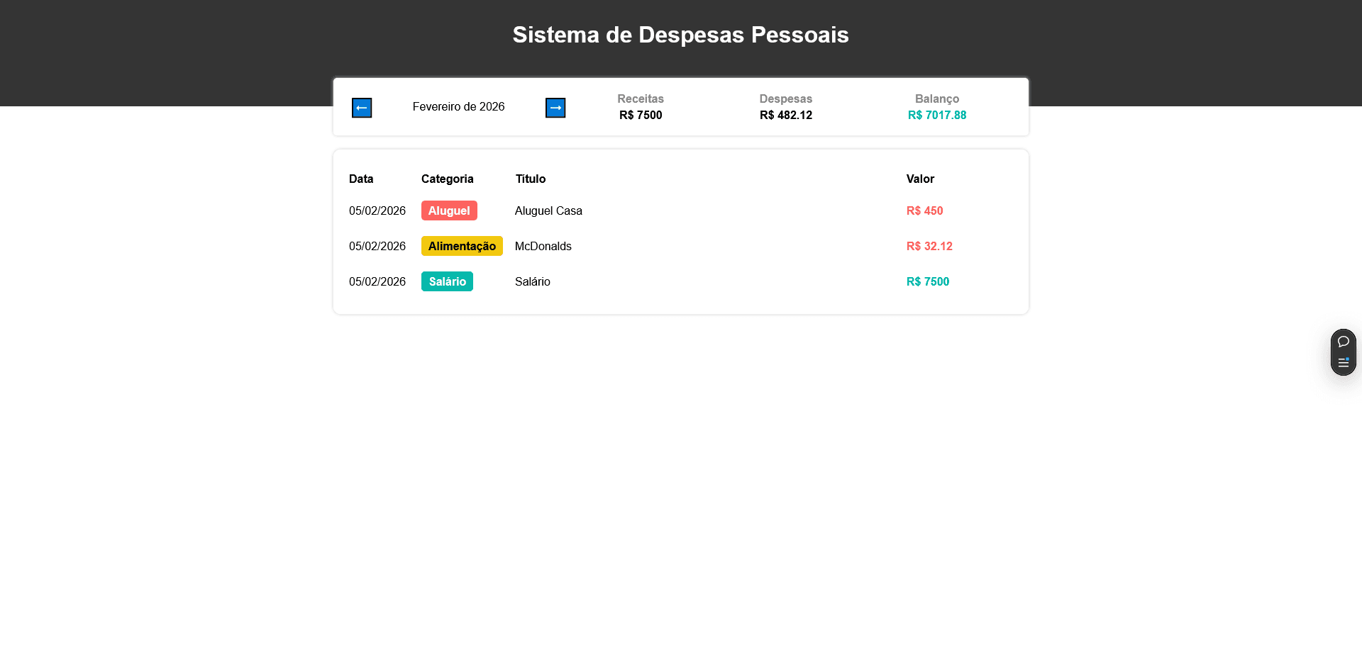 Sistema de Despesas Pessoais